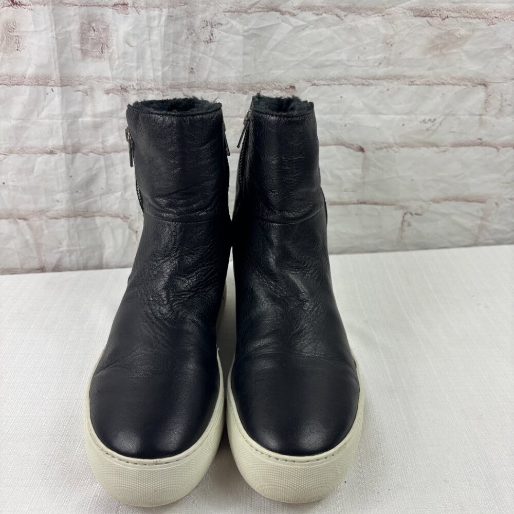 J/Slides Women's 8.5 Allie Faux Fur Lined Black Leather Sneaker Boots - Picture 2 of 9